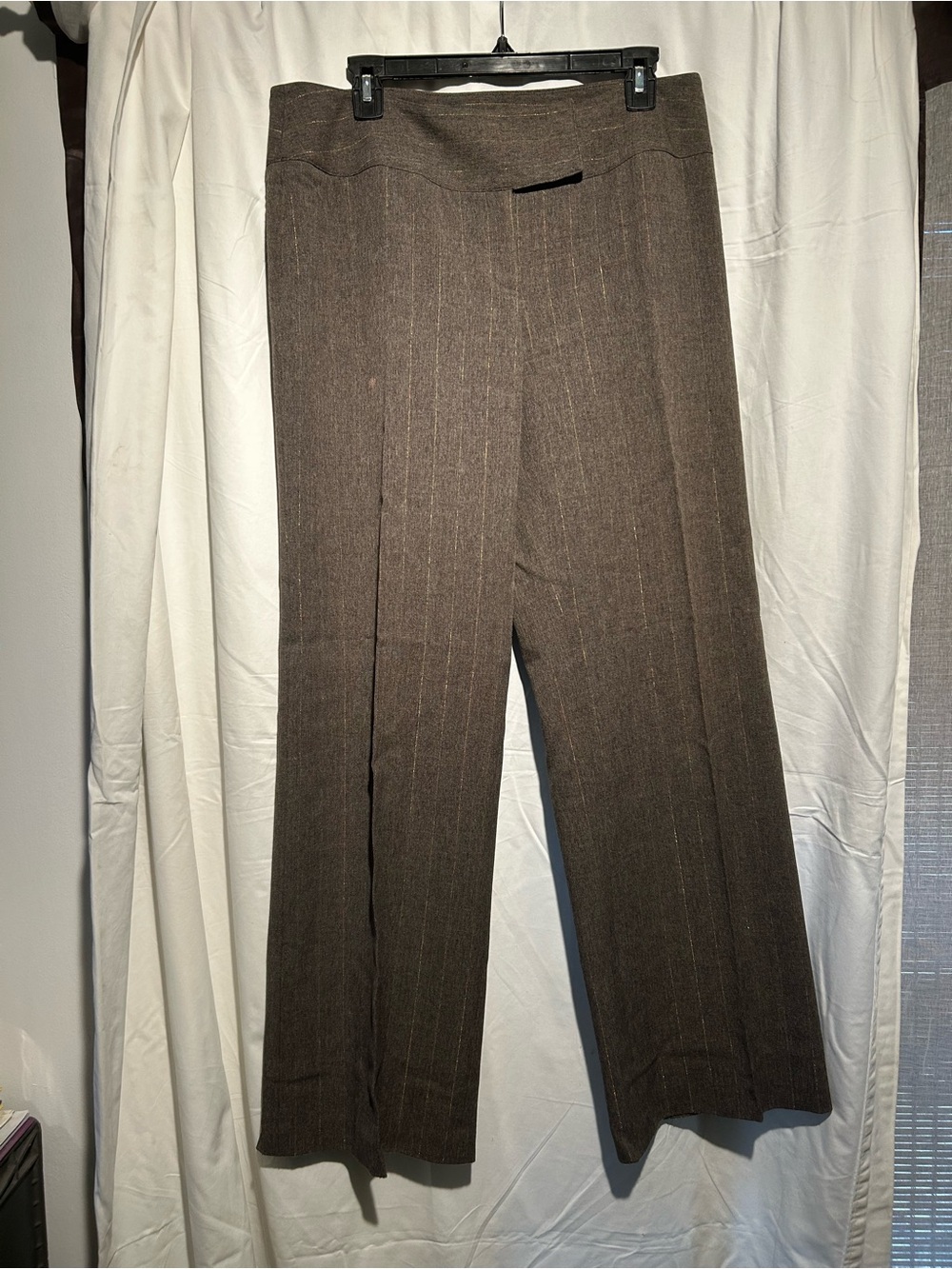 Style & Co Brown Bronze Pinstripe Wide Leg Stretch Pants Size 10